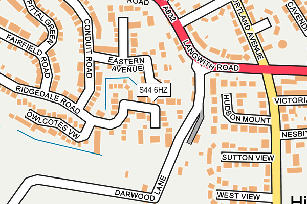 S44 6HZ map - OS OpenMap – Local (Ordnance Survey)