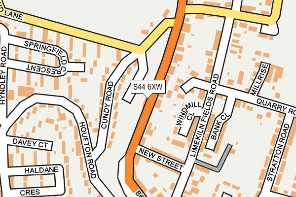S44 6XW map - OS OpenMap – Local (Ordnance Survey)