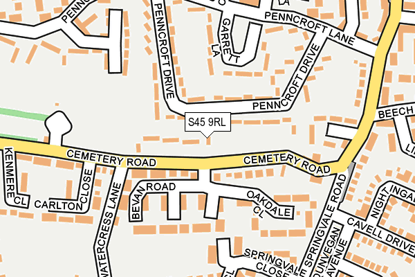 S45 9RL map - OS OpenMap – Local (Ordnance Survey)