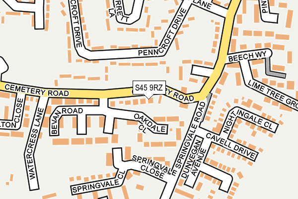 S45 9RZ map - OS OpenMap – Local (Ordnance Survey)