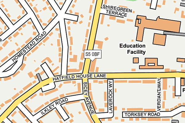 S5 0BF map - OS OpenMap – Local (Ordnance Survey)