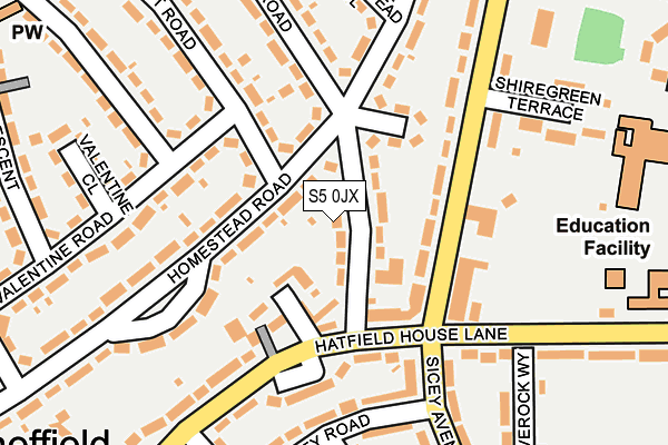 S5 0JX map - OS OpenMap – Local (Ordnance Survey)