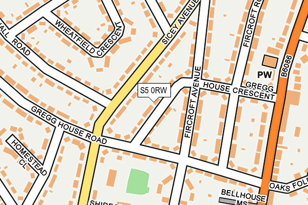 S5 0RW map - OS OpenMap – Local (Ordnance Survey)