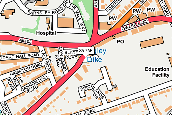 S5 7AE map - OS OpenMap – Local (Ordnance Survey)