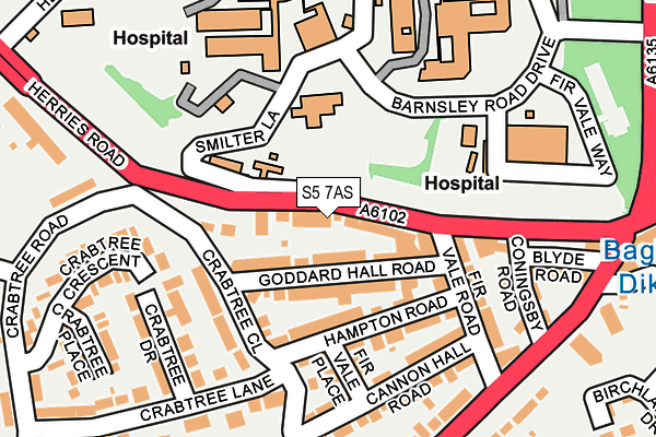 S5 7AS map - OS OpenMap – Local (Ordnance Survey)