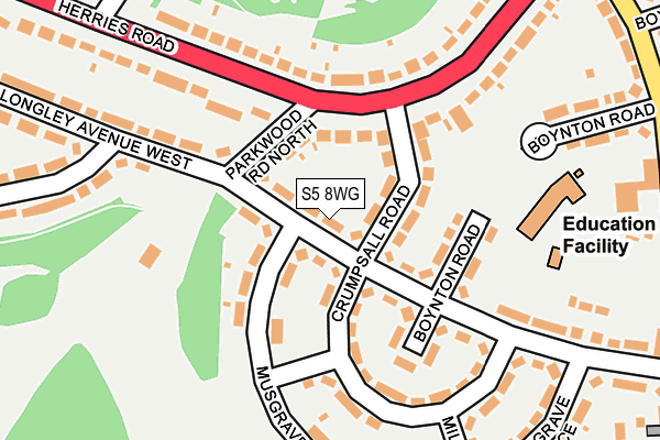 S5 8WG map - OS OpenMap – Local (Ordnance Survey)