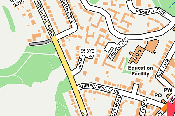 S5 8YE map - OS OpenMap – Local (Ordnance Survey)