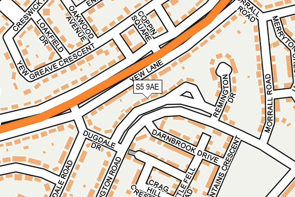 S5 9AE map - OS OpenMap – Local (Ordnance Survey)