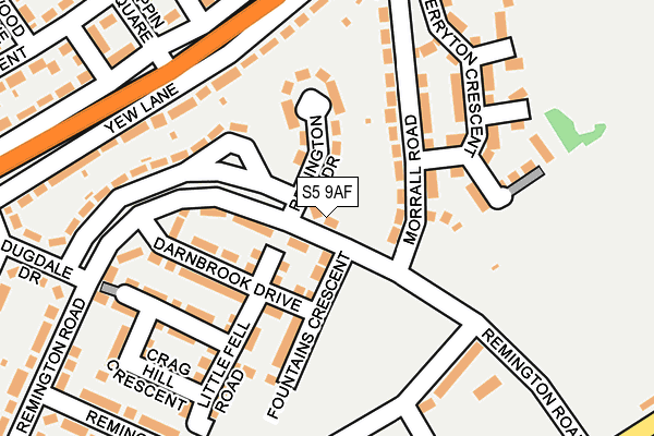 S5 9AF map - OS OpenMap – Local (Ordnance Survey)