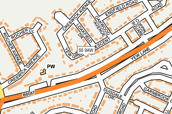 S5 9AW map - OS OpenMap – Local (Ordnance Survey)