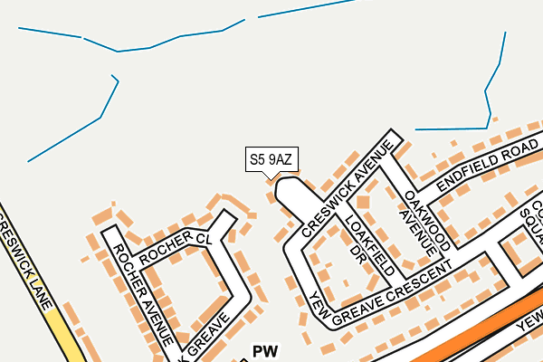 S5 9AZ map - OS OpenMap – Local (Ordnance Survey)