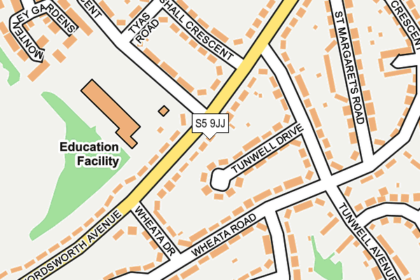 S5 9JJ map - OS OpenMap – Local (Ordnance Survey)