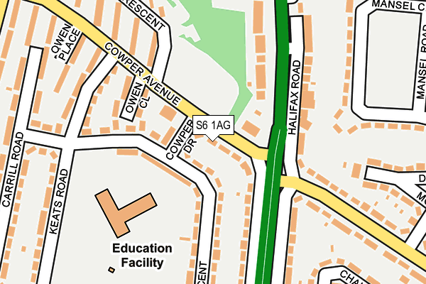 S6 1AG map - OS OpenMap – Local (Ordnance Survey)