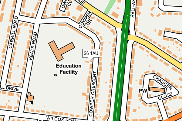 S6 1AU map - OS OpenMap – Local (Ordnance Survey)