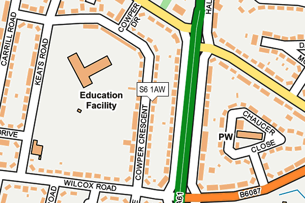 S6 1AW map - OS OpenMap – Local (Ordnance Survey)