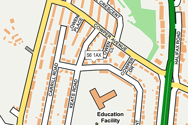 S6 1AX map - OS OpenMap – Local (Ordnance Survey)