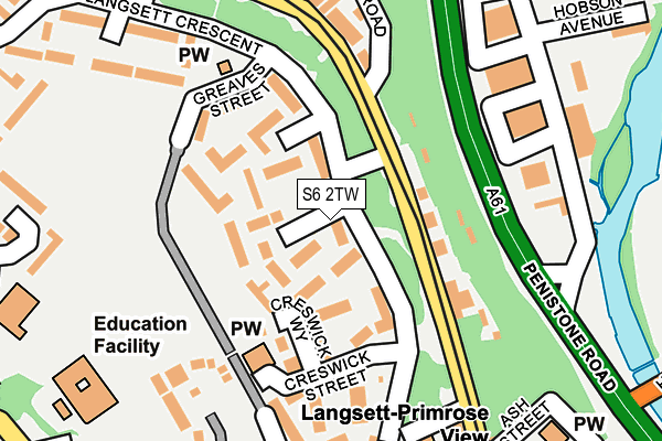 S6 2TW map - OS OpenMap – Local (Ordnance Survey)