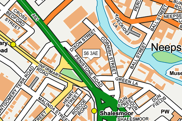 S6 3AE map - OS OpenMap – Local (Ordnance Survey)
