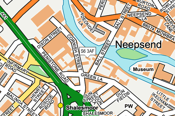 S6 3AF map - OS OpenMap – Local (Ordnance Survey)