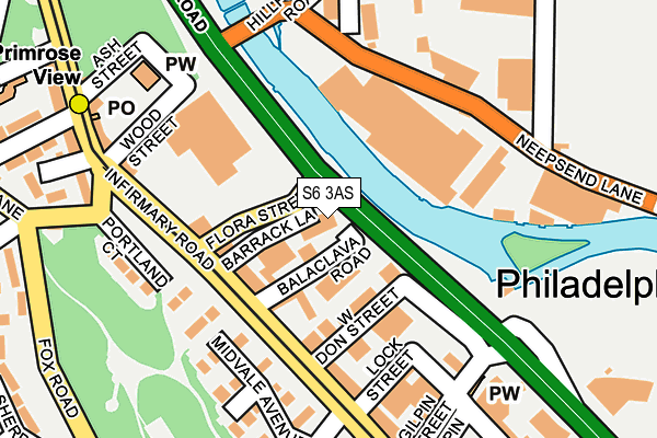 S6 3AS map - OS OpenMap – Local (Ordnance Survey)