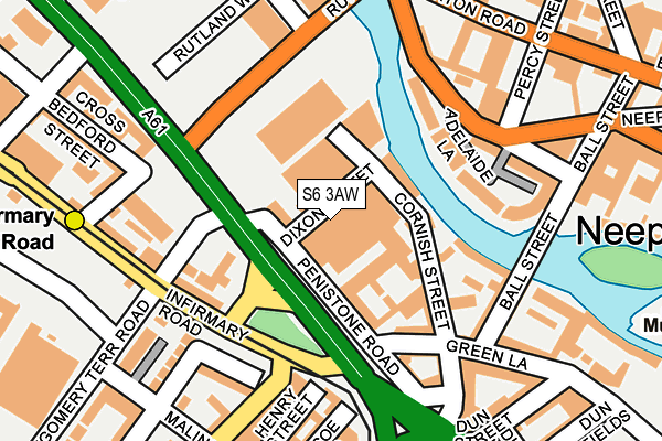 S6 3AW map - OS OpenMap – Local (Ordnance Survey)