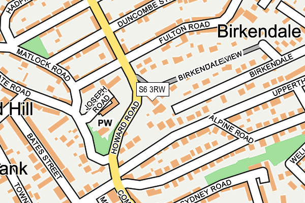 S6 3RW map - OS OpenMap – Local (Ordnance Survey)
