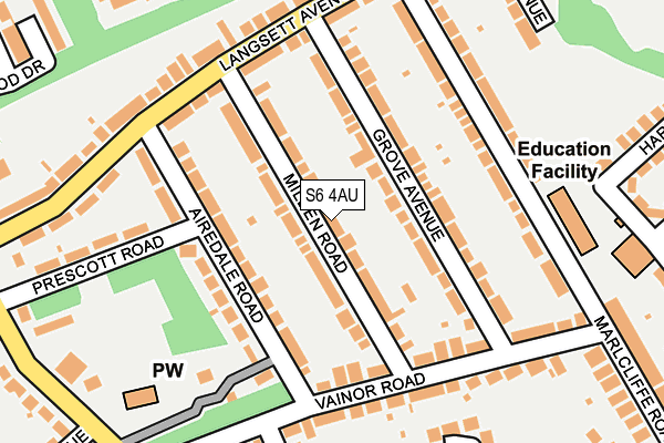 S6 4AU map - OS OpenMap – Local (Ordnance Survey)