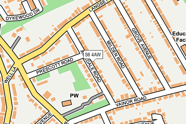 S6 4AW map - OS OpenMap – Local (Ordnance Survey)