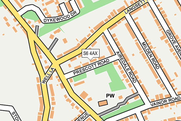 S6 4AX map - OS OpenMap – Local (Ordnance Survey)