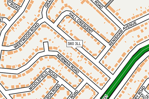 S60 3LL map - OS OpenMap – Local (Ordnance Survey)