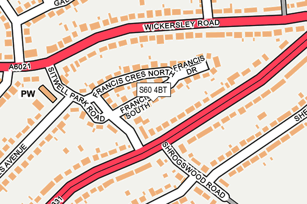 S60 4BT map - OS OpenMap – Local (Ordnance Survey)