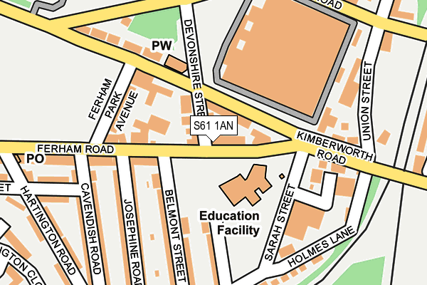 S61 1AN map - OS OpenMap – Local (Ordnance Survey)