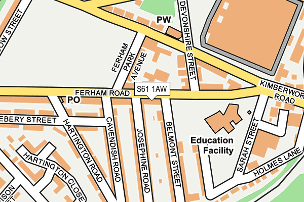 S61 1AW map - OS OpenMap – Local (Ordnance Survey)