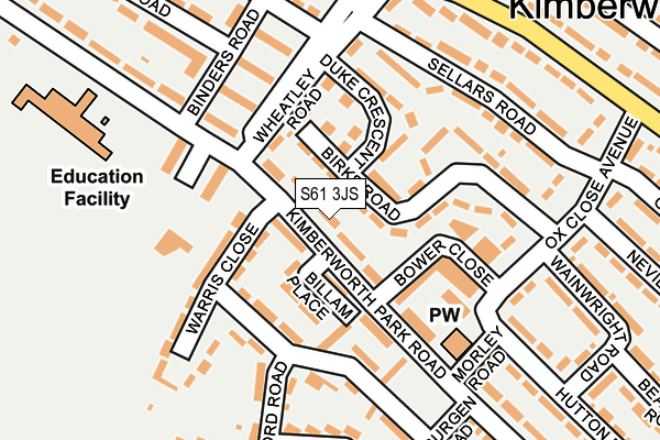 S61 3JS map - OS OpenMap – Local (Ordnance Survey)