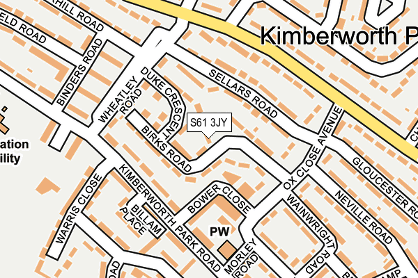 S61 3JY map - OS OpenMap – Local (Ordnance Survey)