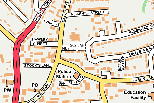 S62 5AF map - OS OpenMap – Local (Ordnance Survey)