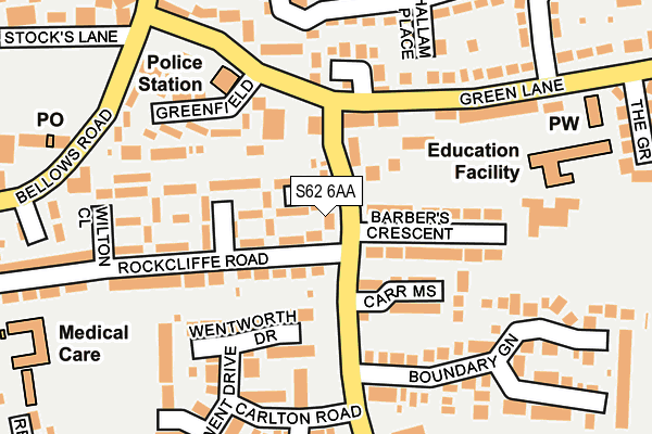 S62 6AA map - OS OpenMap – Local (Ordnance Survey)