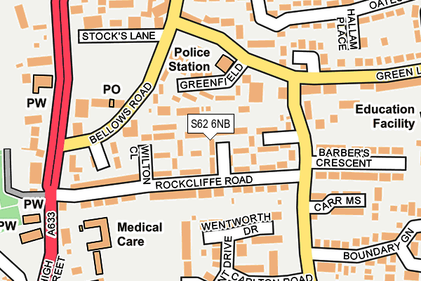 S62 6NB map - OS OpenMap – Local (Ordnance Survey)