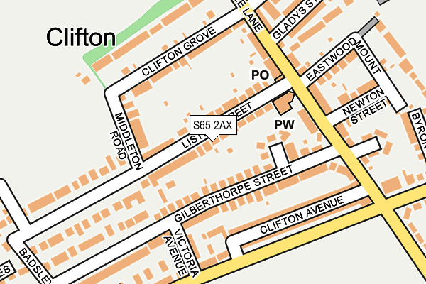 S65 2AX map - OS OpenMap – Local (Ordnance Survey)