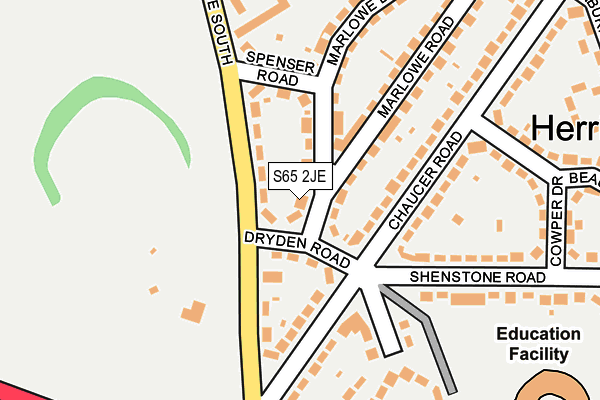 S65 2JE map - OS OpenMap – Local (Ordnance Survey)