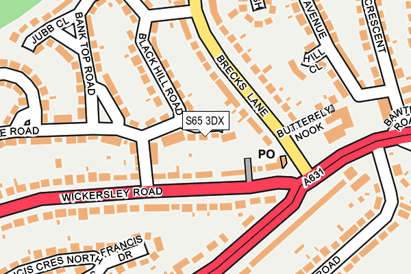 S65 3DX map - OS OpenMap – Local (Ordnance Survey)