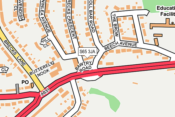 S65 3JA map - OS OpenMap – Local (Ordnance Survey)