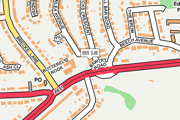 S65 3JB map - OS OpenMap – Local (Ordnance Survey)