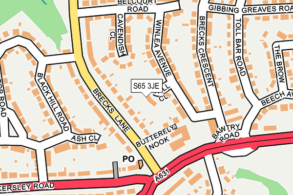 S65 3JE map - OS OpenMap – Local (Ordnance Survey)