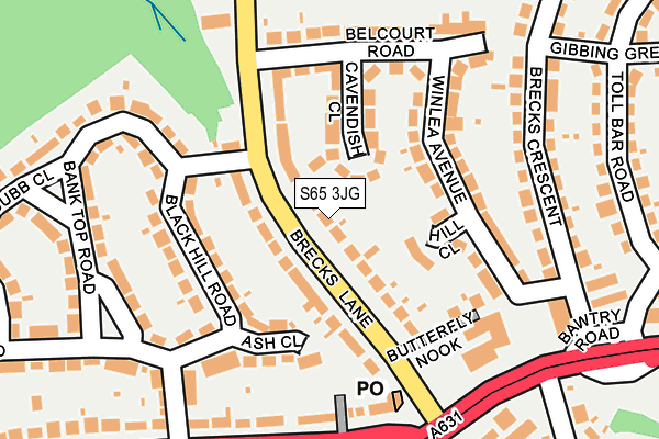 S65 3JG map - OS OpenMap – Local (Ordnance Survey)