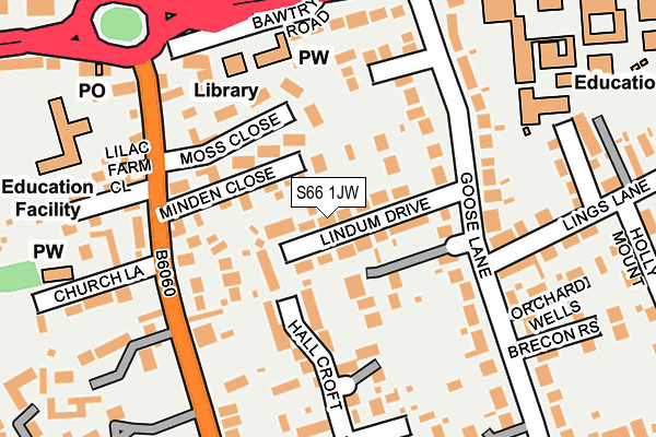 S66 1JW map - OS OpenMap – Local (Ordnance Survey)