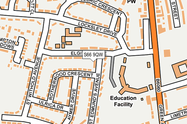 S66 9QW map - OS OpenMap – Local (Ordnance Survey)