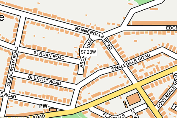 S7 2BW map - OS OpenMap – Local (Ordnance Survey)