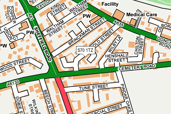 S70 1TZ map - OS OpenMap – Local (Ordnance Survey)