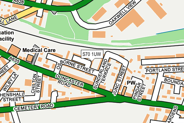 S70 1UW map - OS OpenMap – Local (Ordnance Survey)